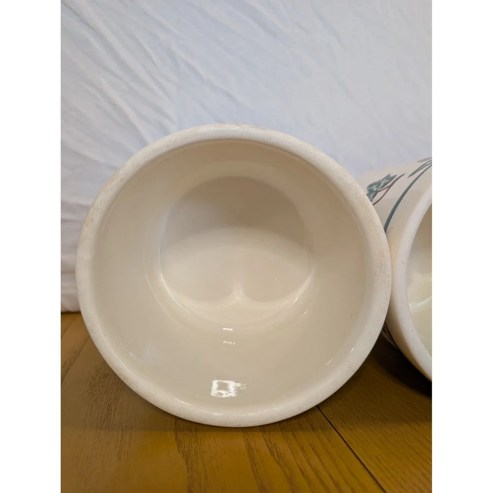 Vintage Crock Shop Santa Ana Ceramic Canister Set 3 Apple Ivy Farmhouse Cream